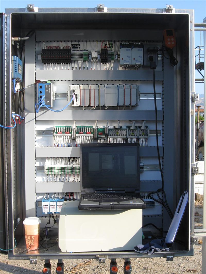 Allen-Bradley CompactLogix PLC installed in an industrial control panel collecting data from field instruments